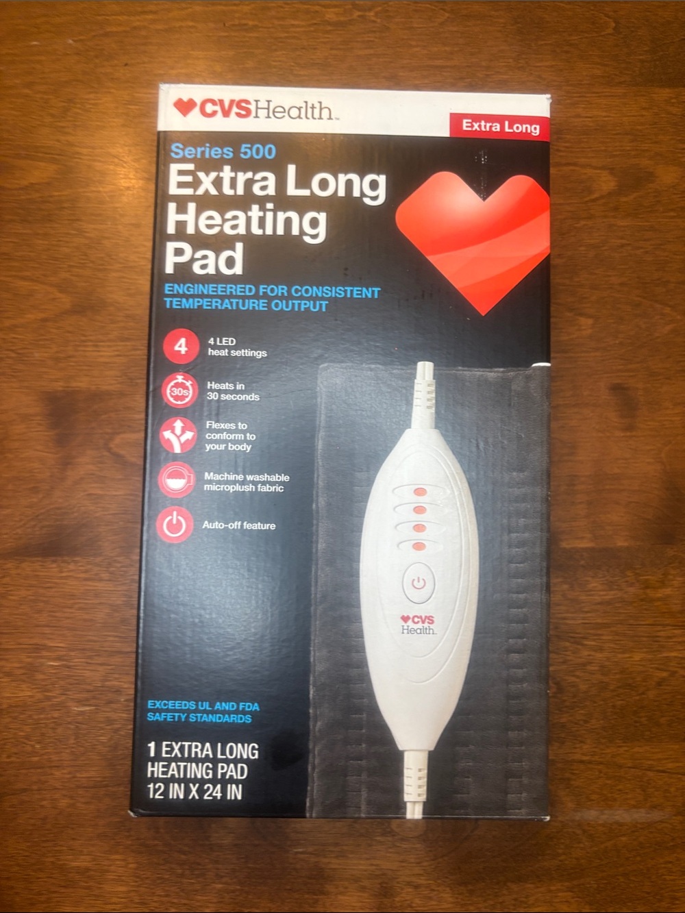 CVS Health Extra Long Heating Pad - Black with Red Heart